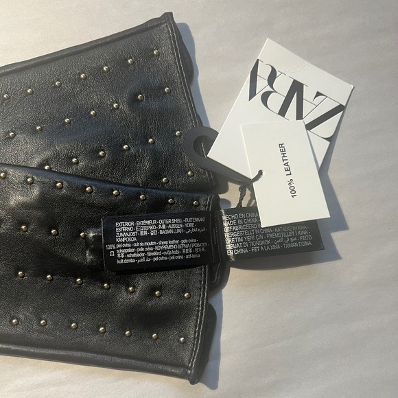 NWT ZARA STUDDED BLACK LEATHER FINGERLESS GLAM ROCK GLOVES - Picture 8 of 10